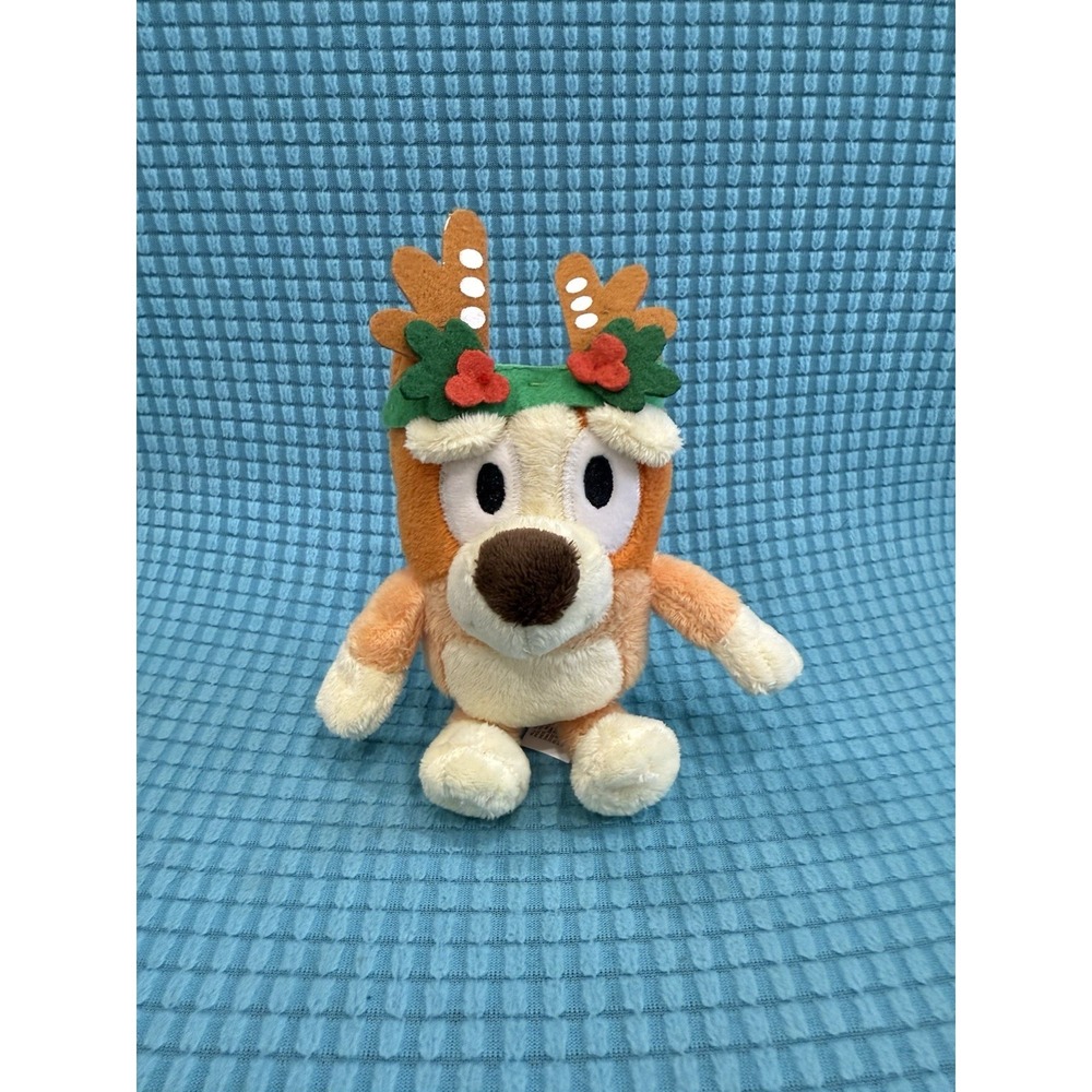 2018 Bluey Soft BINGO Plush 7" with Backpack Clip in Christmas Antlers With Tag